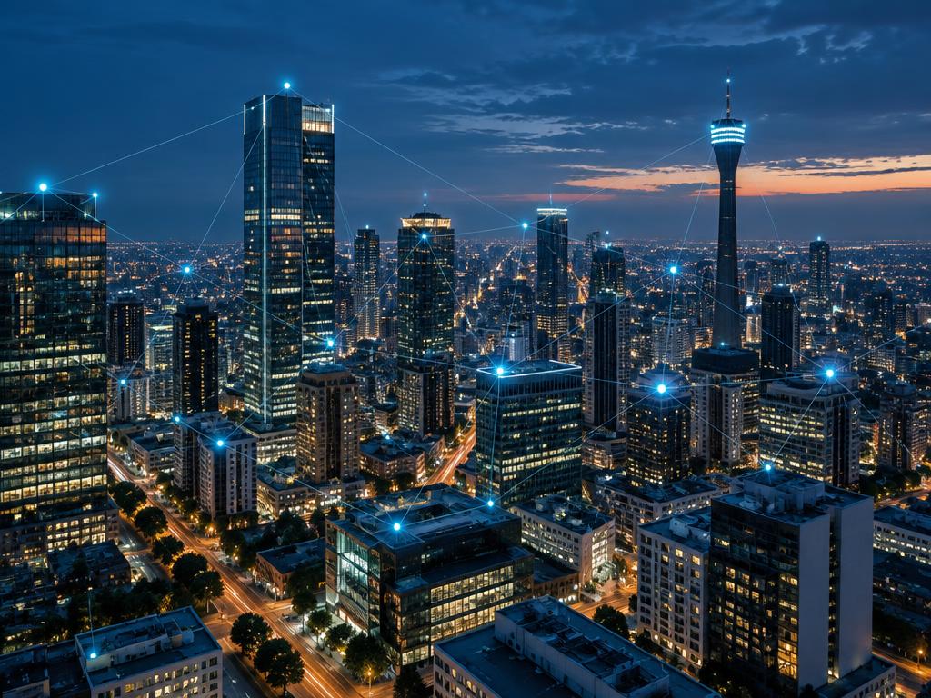 Johannesburg skyline connected by a digital network